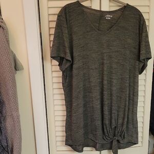 BCG Olive Green and Black V-Neck Tie-Front Tee